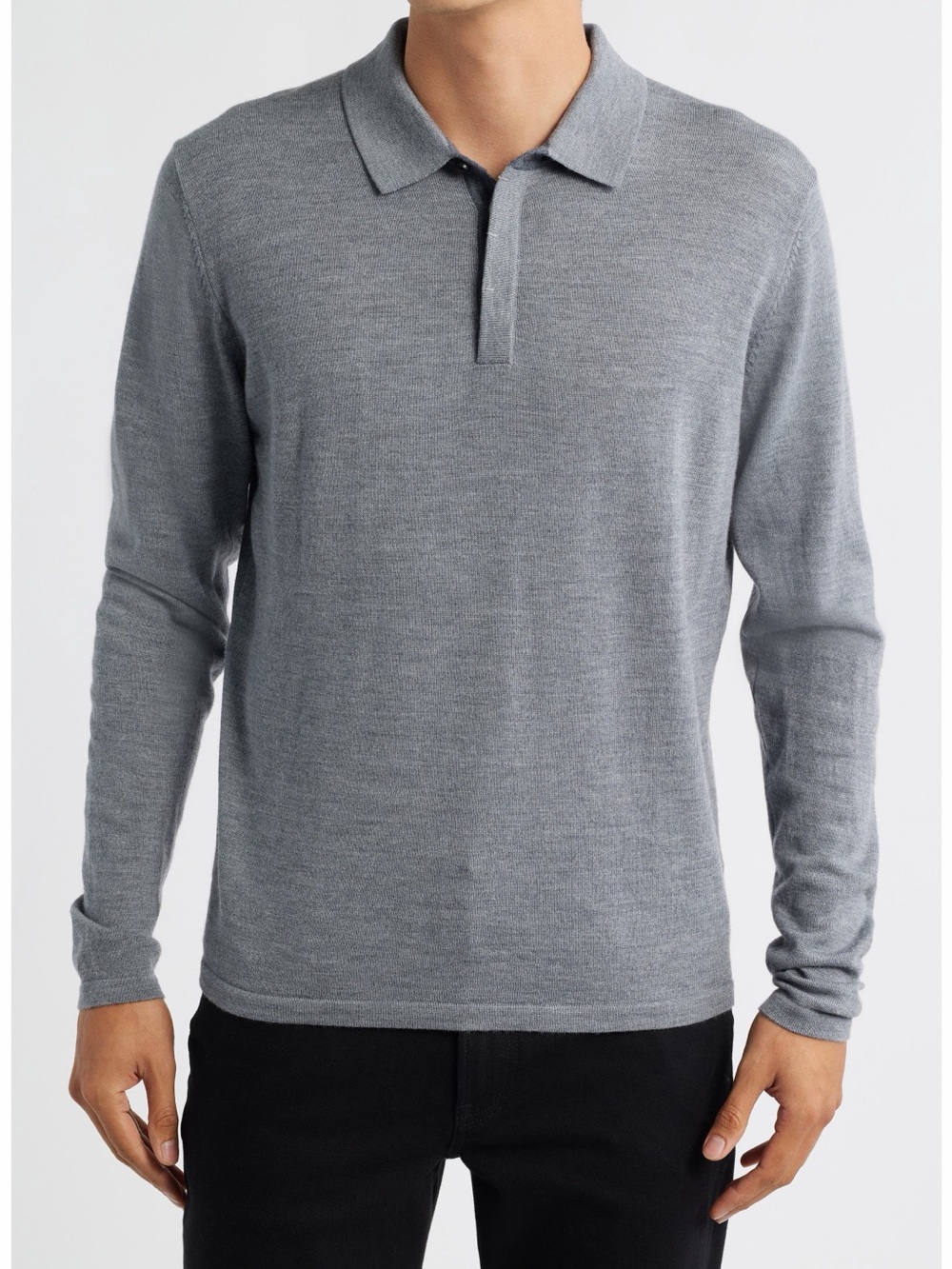 Robert Barakett Thomas Light Gray Merino Wool Knit Sweater Polo Size XXL